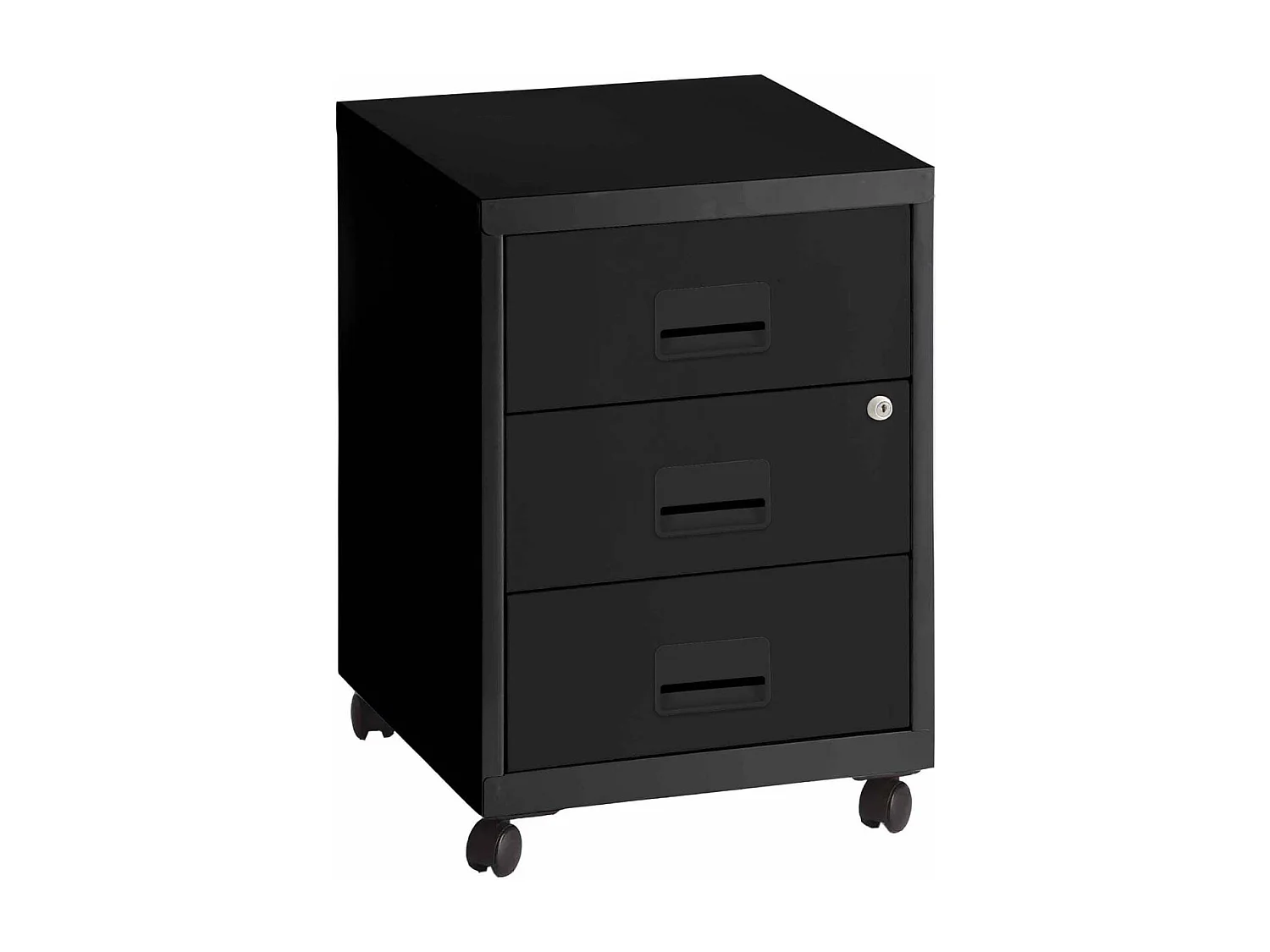 Caisson de rangement 3 tiroirs en acier sur roulettes Noir mat