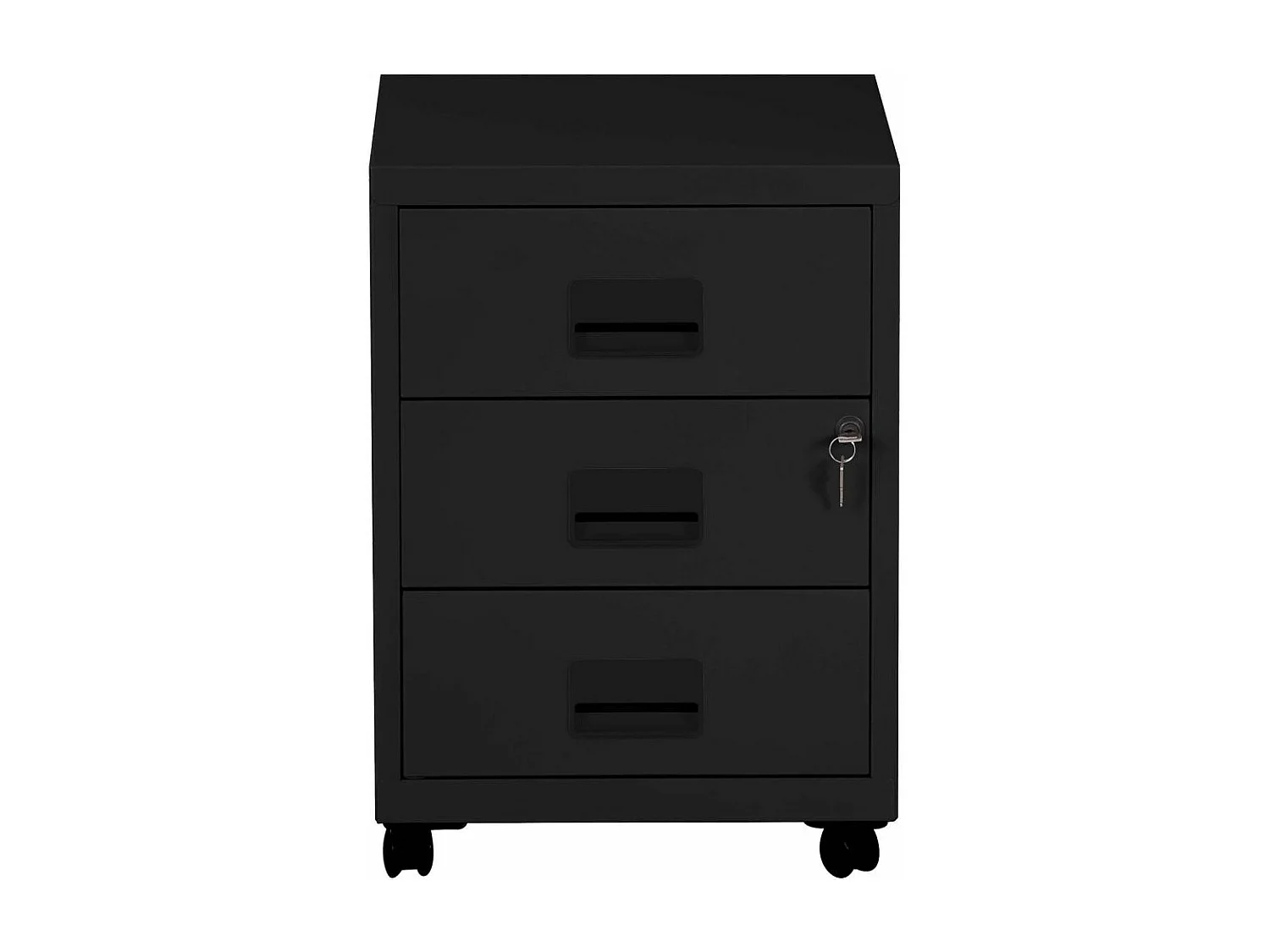 Caisson de rangement 3 tiroirs en acier sur roulettes Noir mat