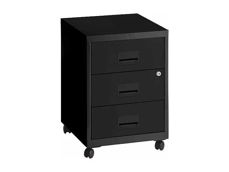 Caisson de rangement 3 tiroirs en acier sur roulettes Noir mat