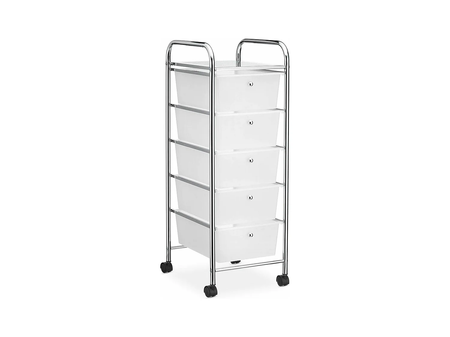 Caisson sur roulettes GINA chariot avec 5 tiroirs en plastique blanc transparent et 1 étagère, rangement salle de bain