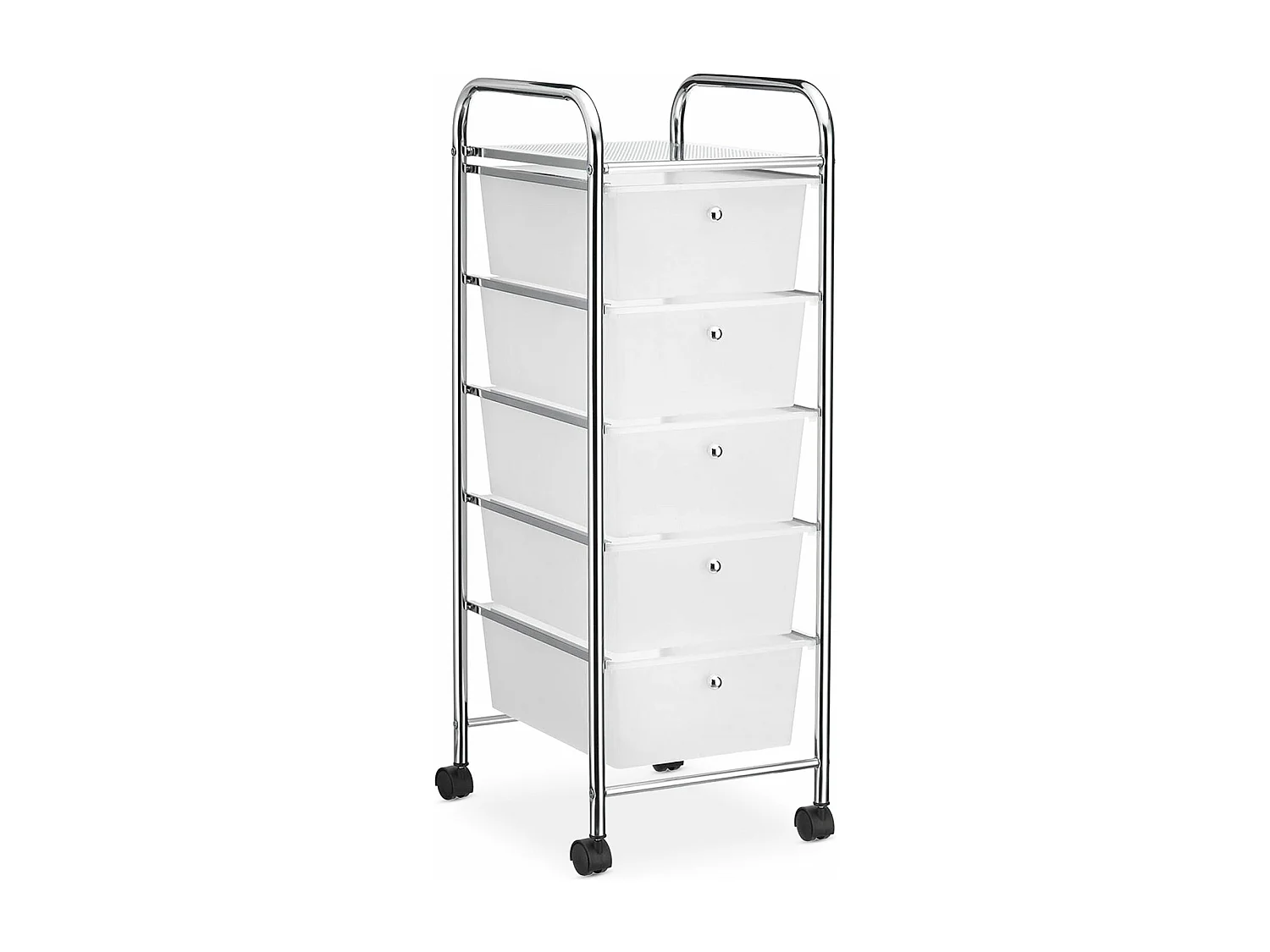 Caisson sur roulettes GINA chariot avec 5 tiroirs en plastique blanc transparent et 1 étagère, rangement salle de bain