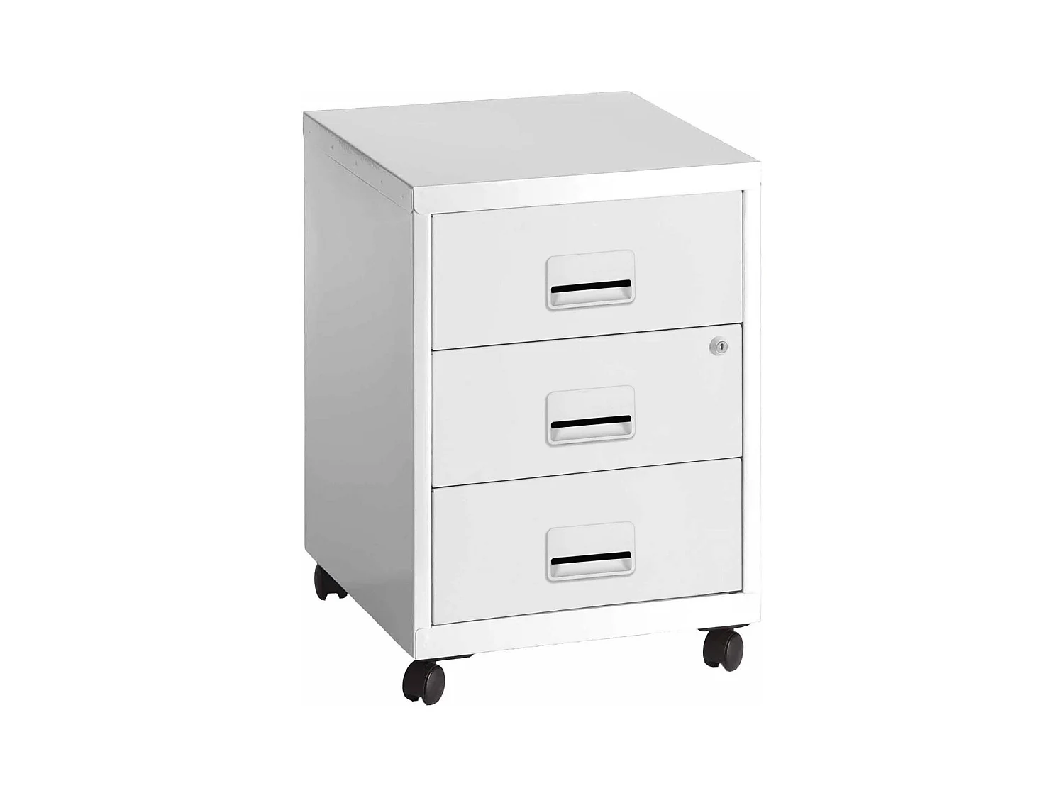 Caisson de rangement 3 tiroirs en acier sur roulettes Blanc mat