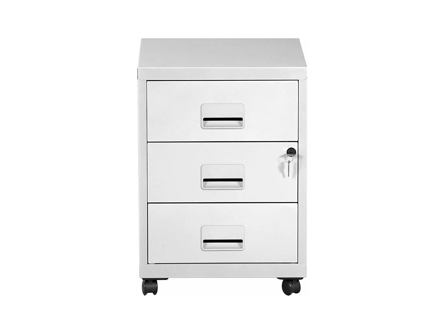 Caisson de rangement 3 tiroirs en acier sur roulettes Blanc mat