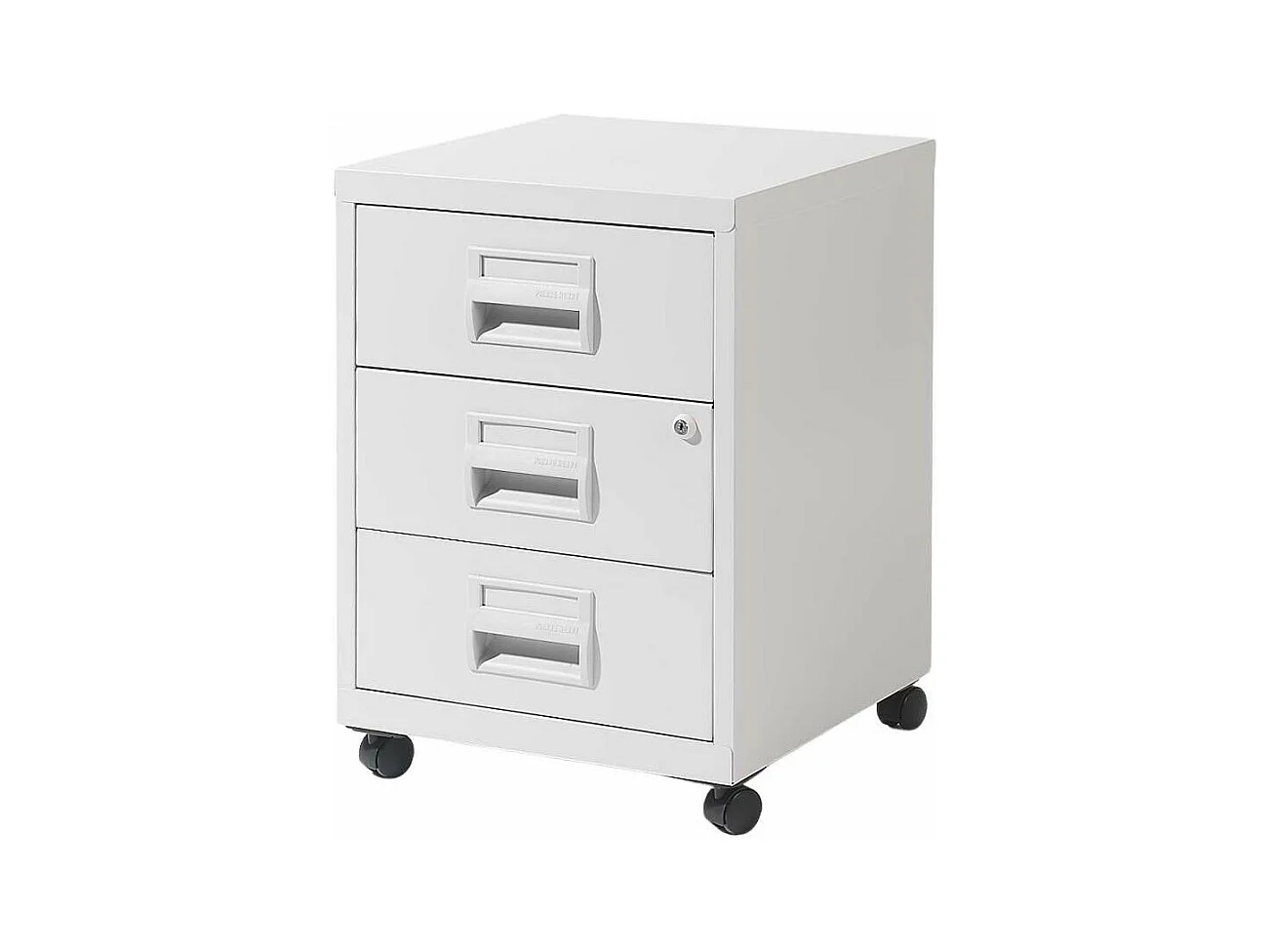 Caisson de rangement 3 tiroirs en acier sur roulettes Blanc mat