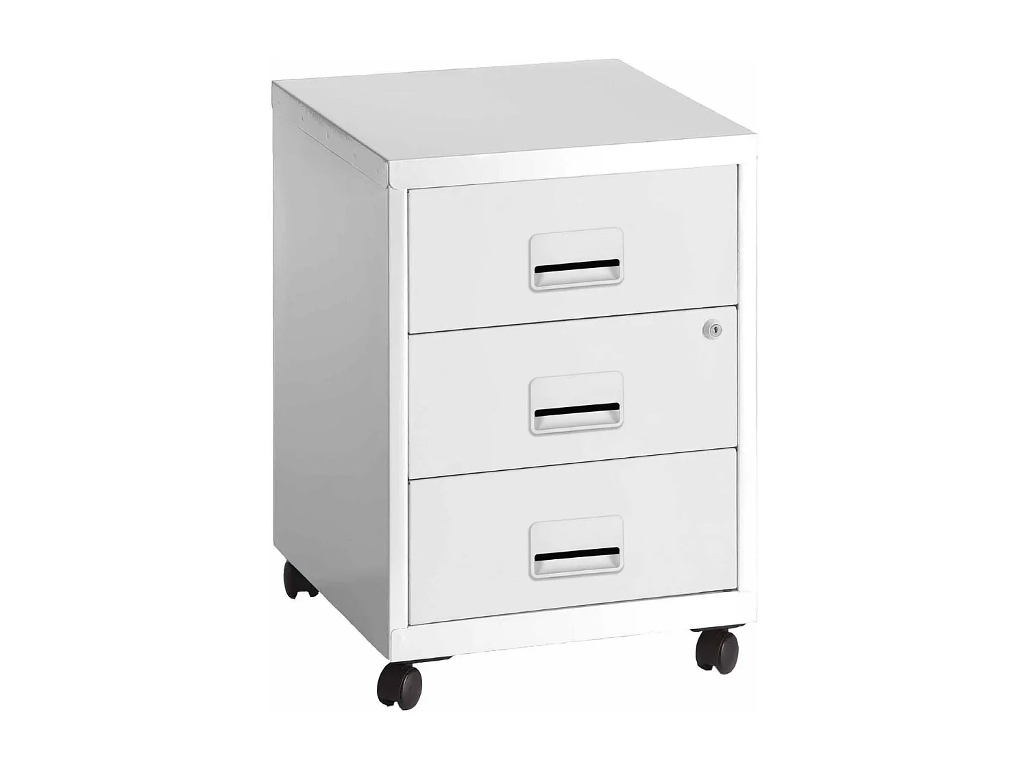 Caisson de rangement 3 tiroirs en acier sur roulettes Blanc mat