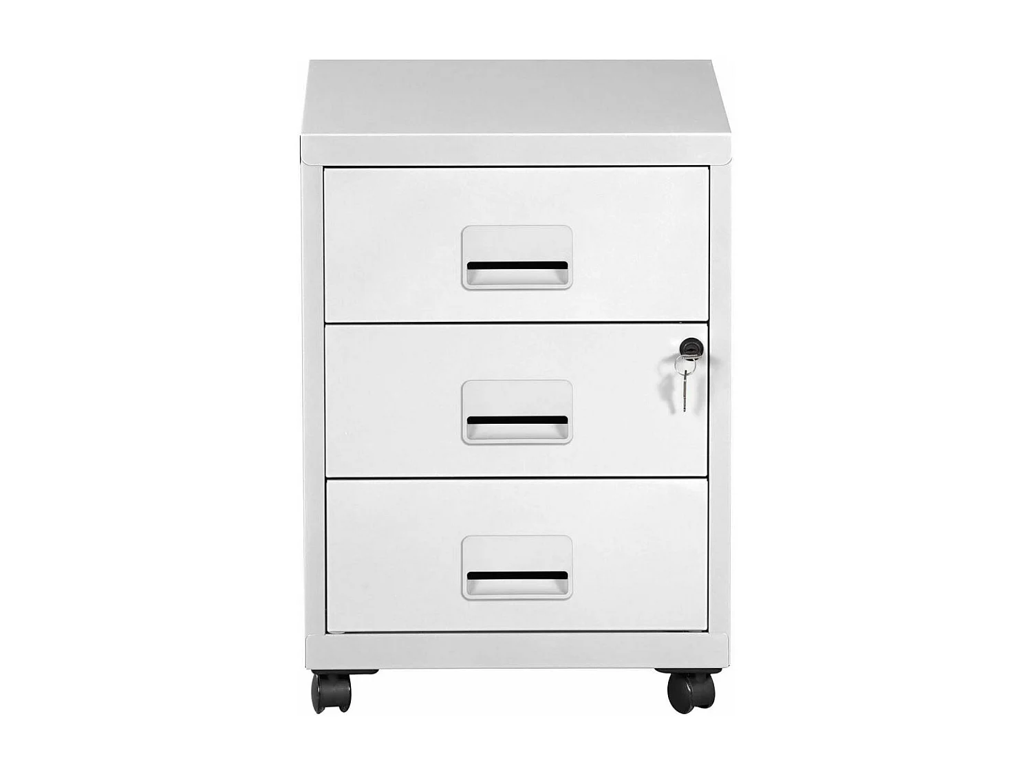 Caisson de rangement 3 tiroirs en acier sur roulettes Blanc mat