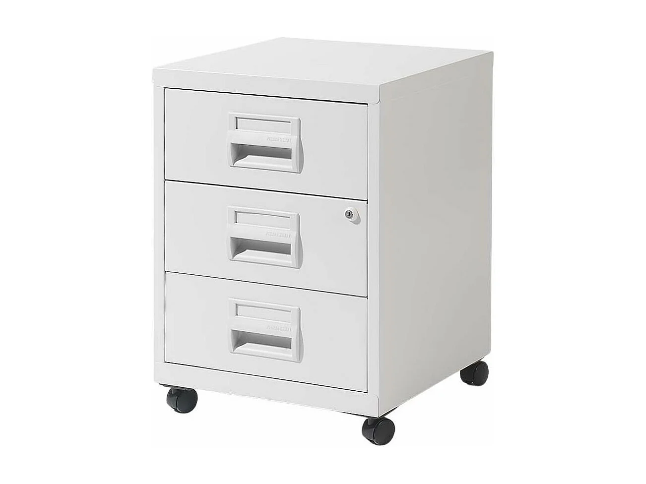 Caisson de rangement 3 tiroirs en acier sur roulettes Blanc mat