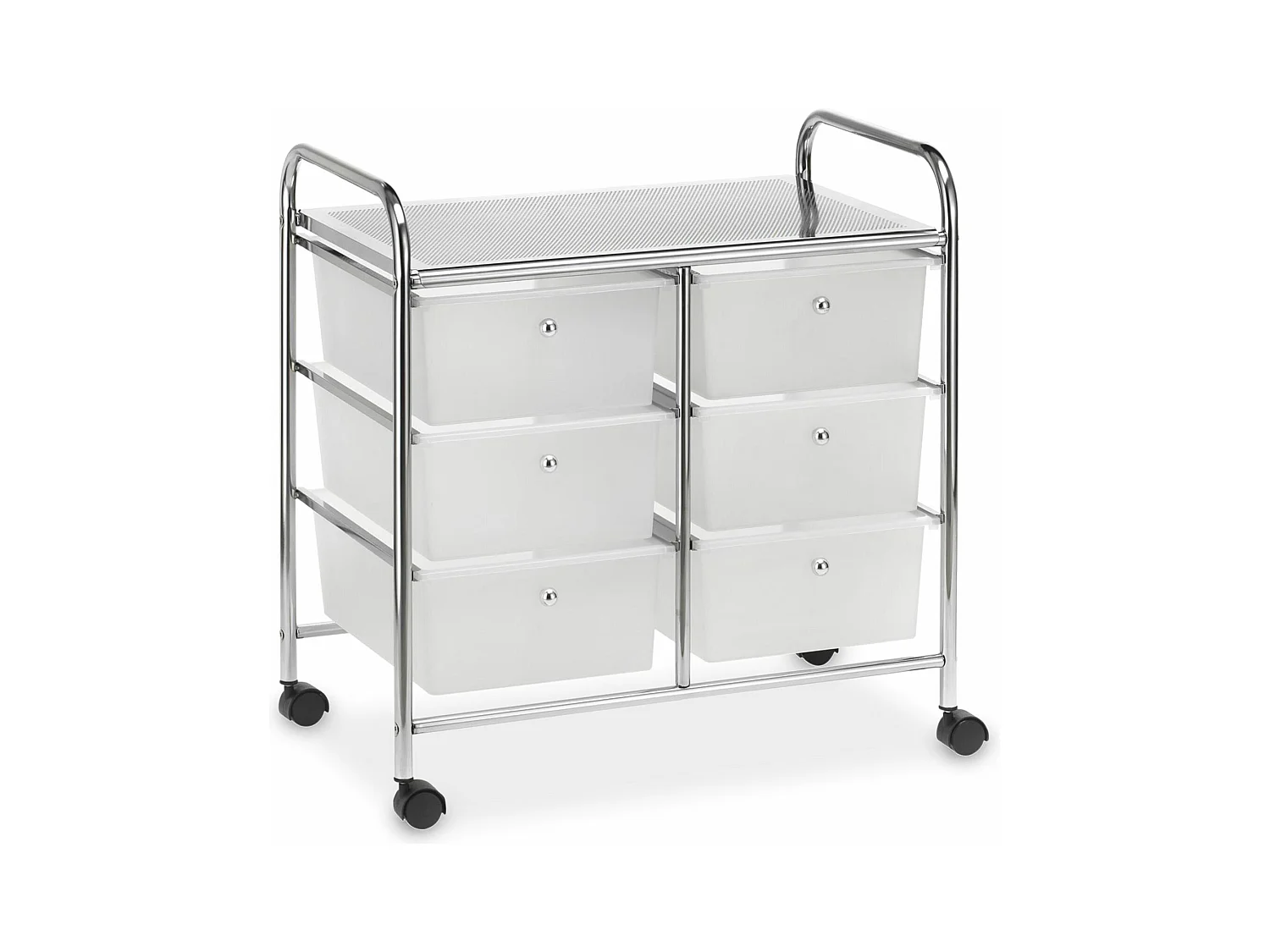 Caisson sur roulettes GINA chariot avec 6 tiroirs en plastique blanc transparent et 1 étagère, rangement salle de bain