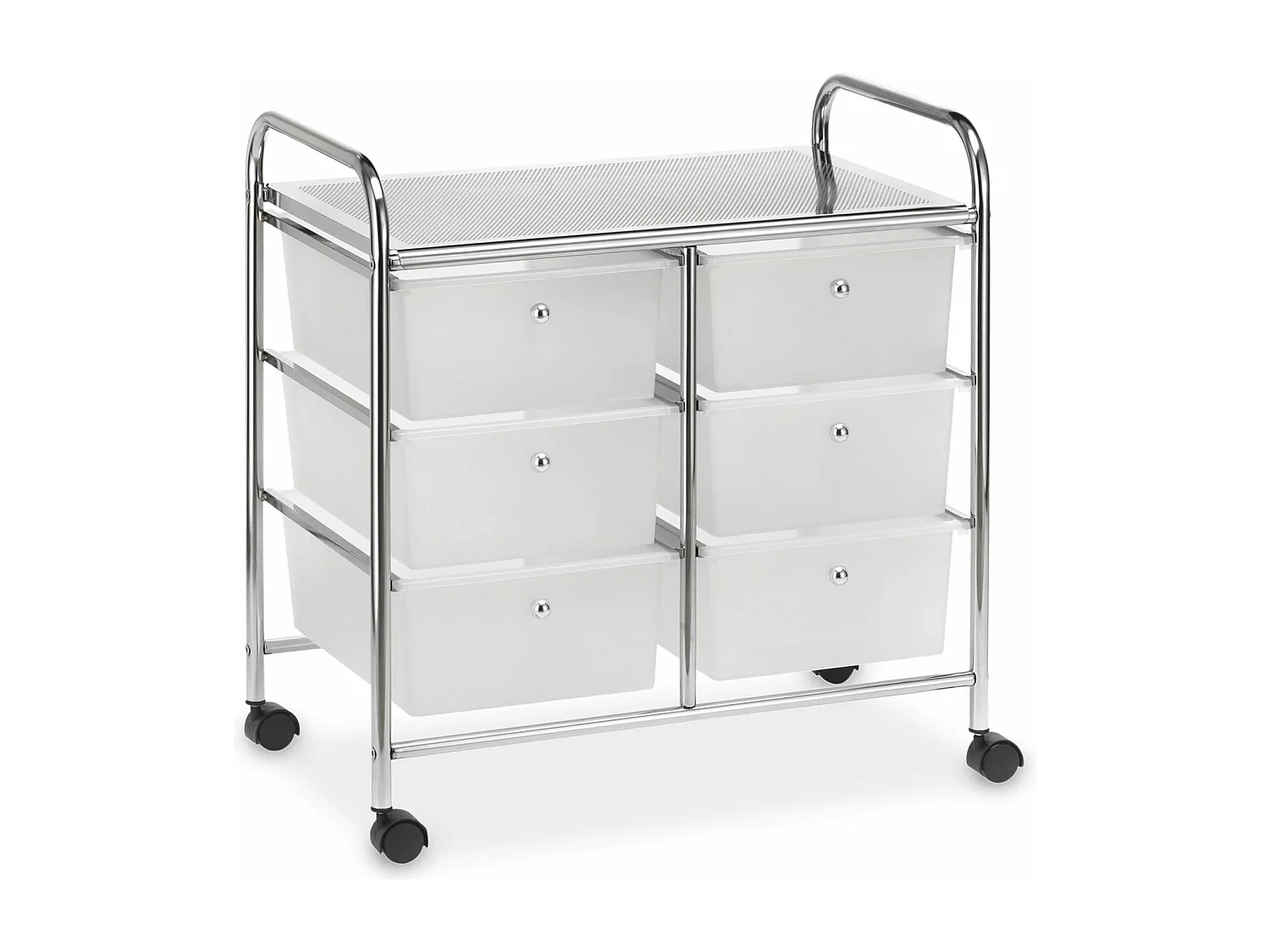 Caisson sur roulettes GINA chariot avec 6 tiroirs en plastique blanc transparent et 1 étagère, rangement salle de bain
