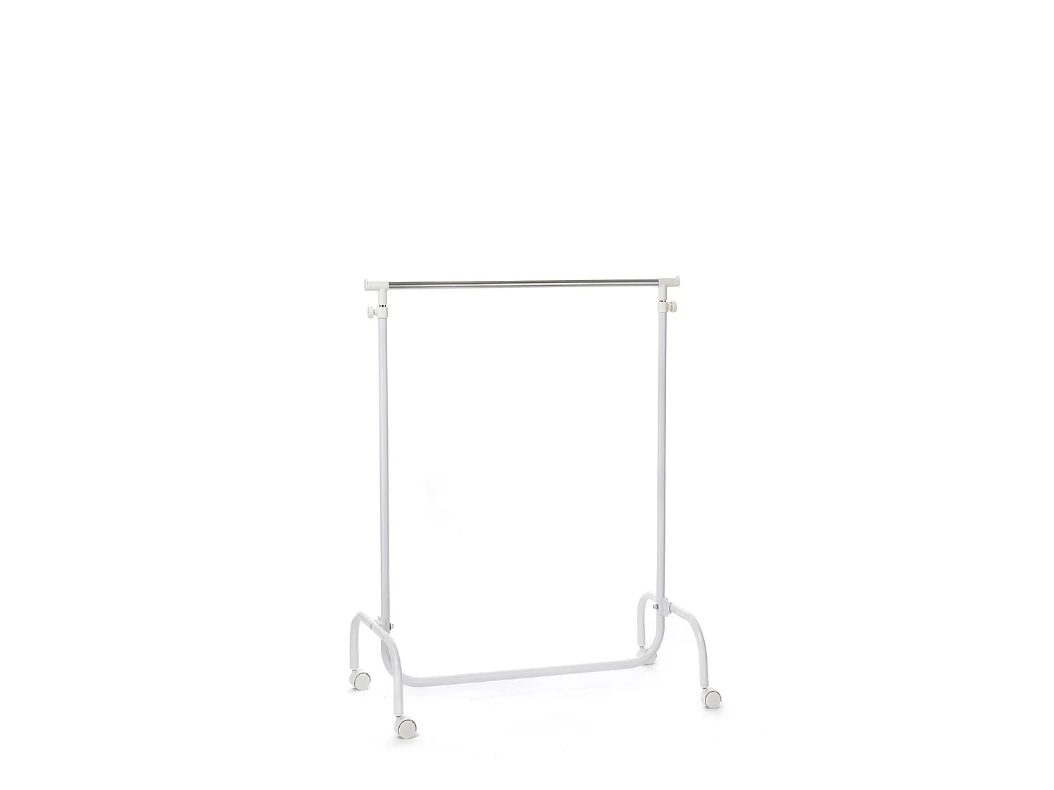 Portant à vêtements TIGER penderie simple sur roulettes vestiaire mobile avec 1 barre de hauteur réglable, en métal chromé et blanc