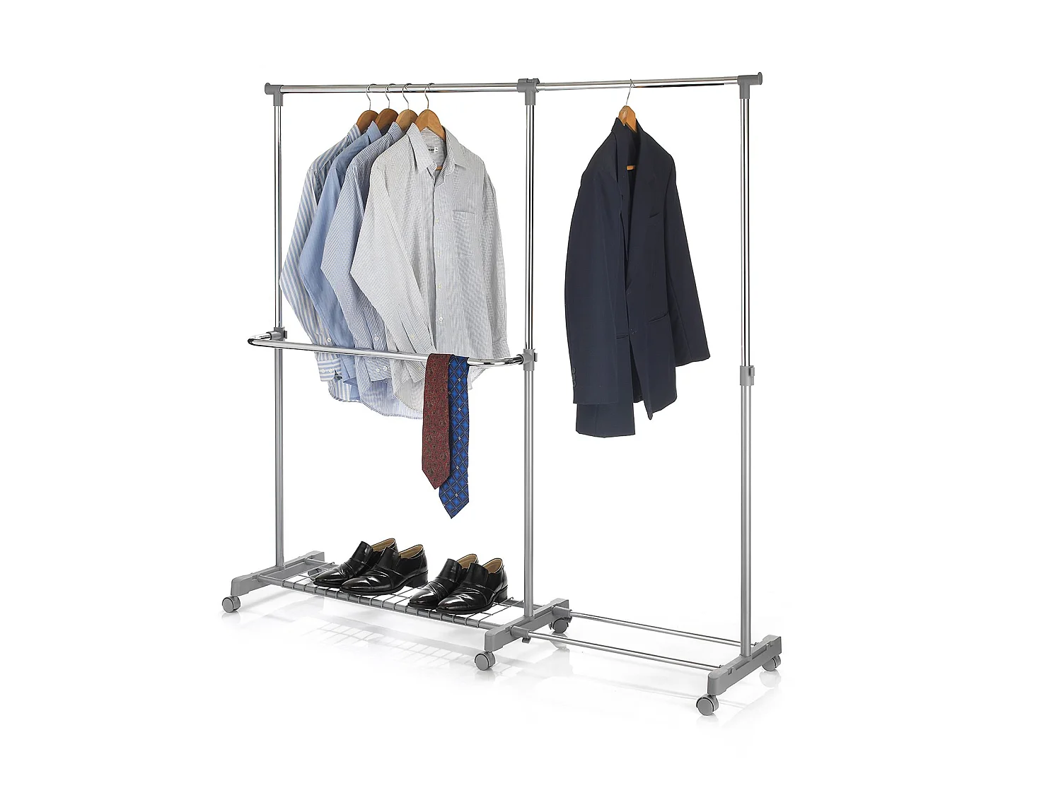 Portant à vêtements LONDON penderie sur roulettes rangement vestiaire mobile hauteur et longueur réglables, avec 1 tablette, chromé