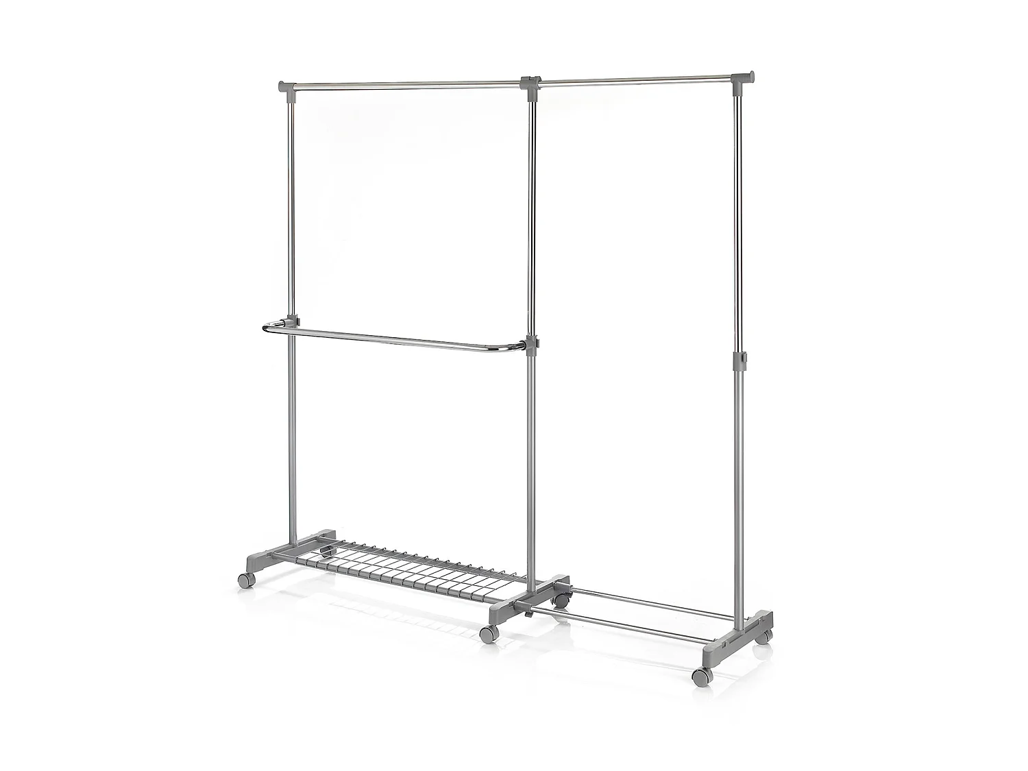 Portant à vêtements LONDON penderie sur roulettes rangement vestiaire mobile hauteur et longueur réglables, avec 1 tablette, chromé