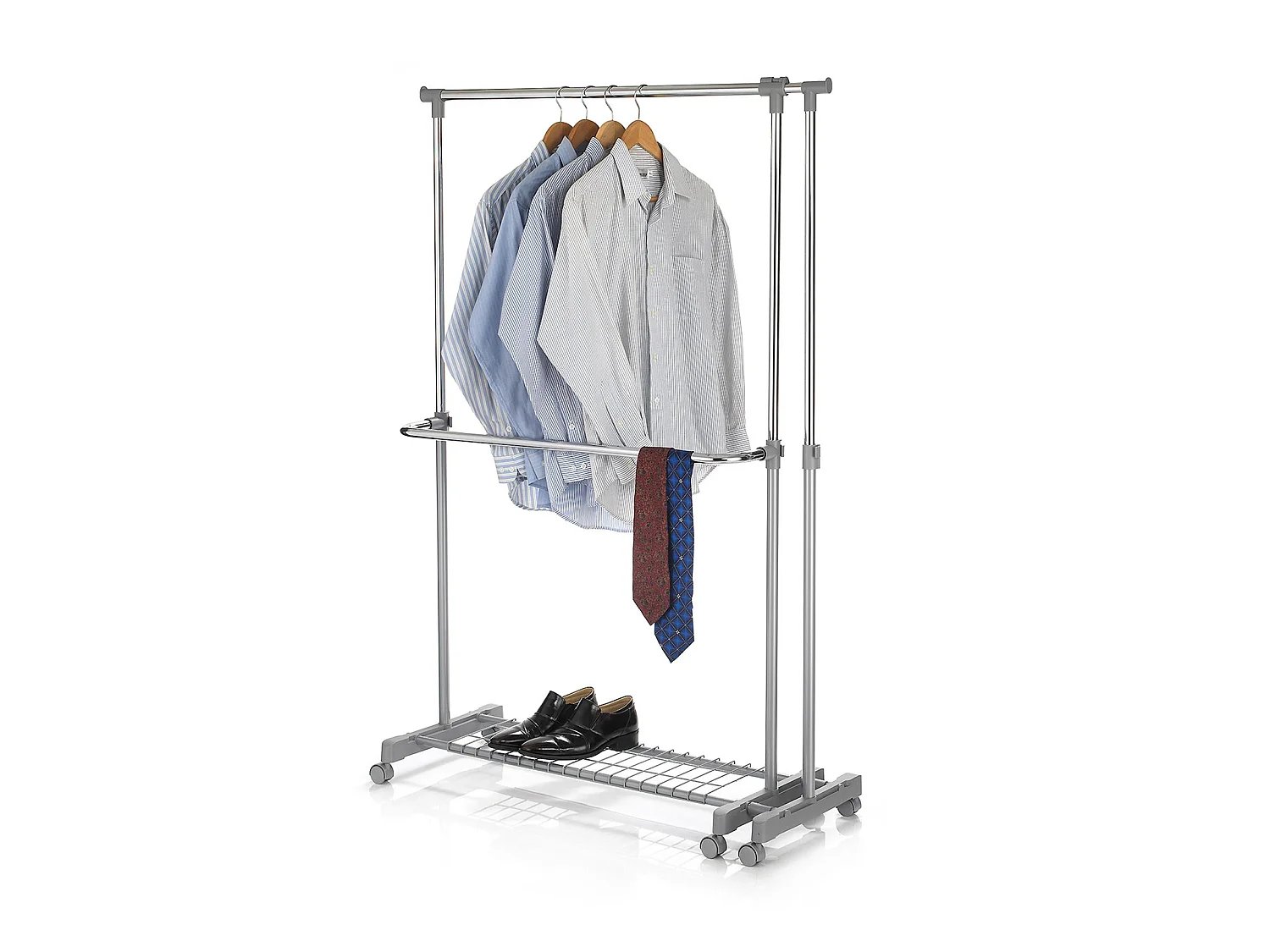 Portant à vêtements LONDON penderie sur roulettes rangement vestiaire mobile hauteur et longueur réglables, avec 1 tablette, chromé