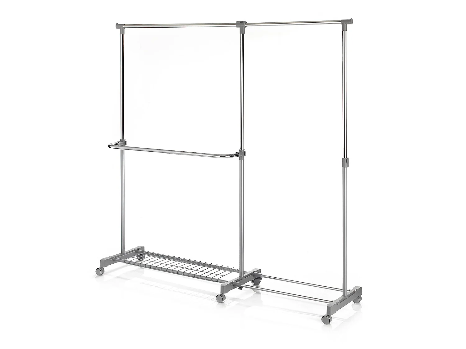 Portant à vêtements LONDON penderie sur roulettes rangement vestiaire mobile hauteur et longueur réglables, avec 1 tablette, chromé