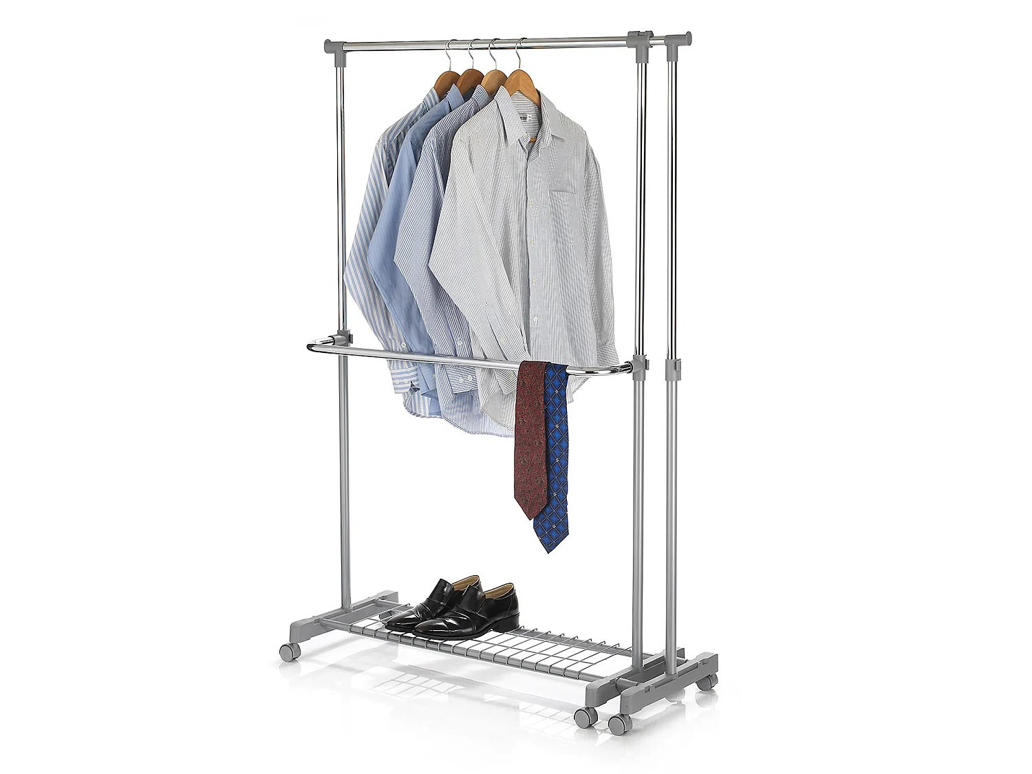 Portant à vêtements LONDON penderie sur roulettes rangement vestiaire mobile hauteur et longueur réglables, avec 1 tablette, chromé