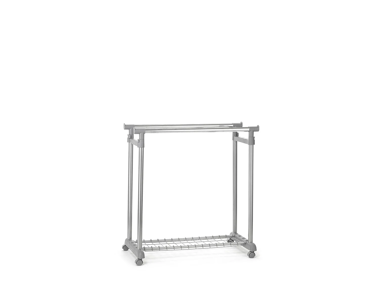 Portant à vêtements GROSSO penderie double sur roulettes vestiaire mobile 2 barres de hauteur réglable et 1 tablette, chromé et gris