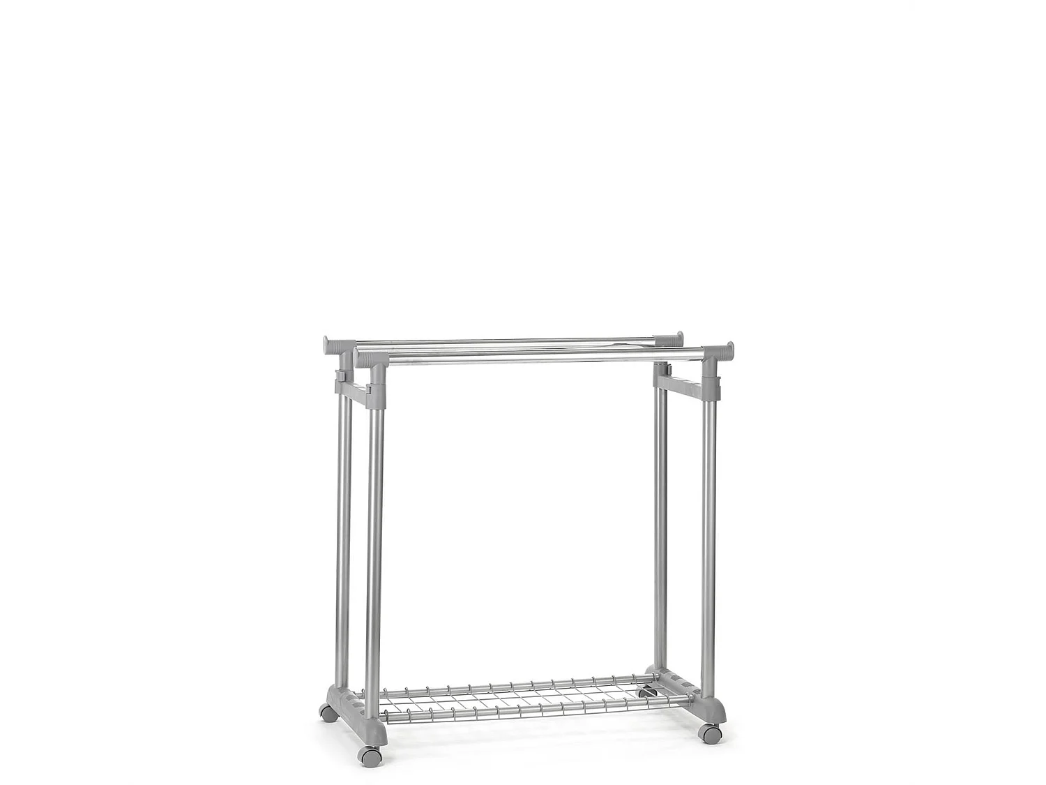Portant à vêtements GROSSO penderie double sur roulettes vestiaire mobile 2 barres de hauteur réglable et 1 tablette, chromé et gris