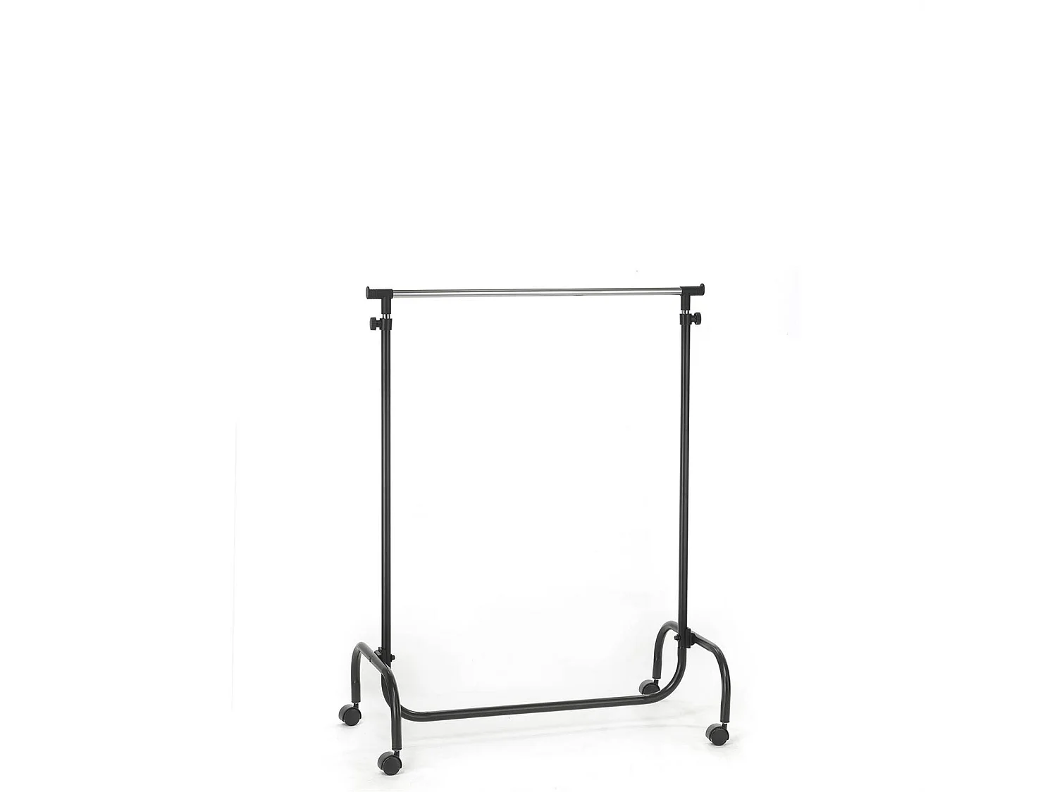 Portant à vêtements TIGER penderie simple sur roulettes vestiaire mobile avec 1 barre de hauteur réglable, en métal chromé et noir