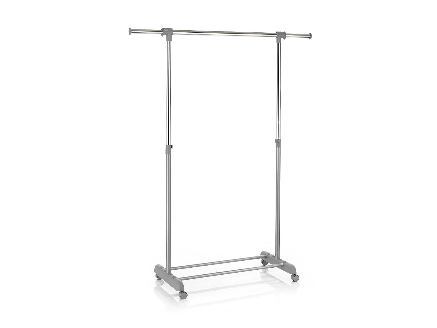 Portant à vêtements SALA en métal chromé et gris, penderie simple sur roulettes avec 1 barre extensible hauteur réglable