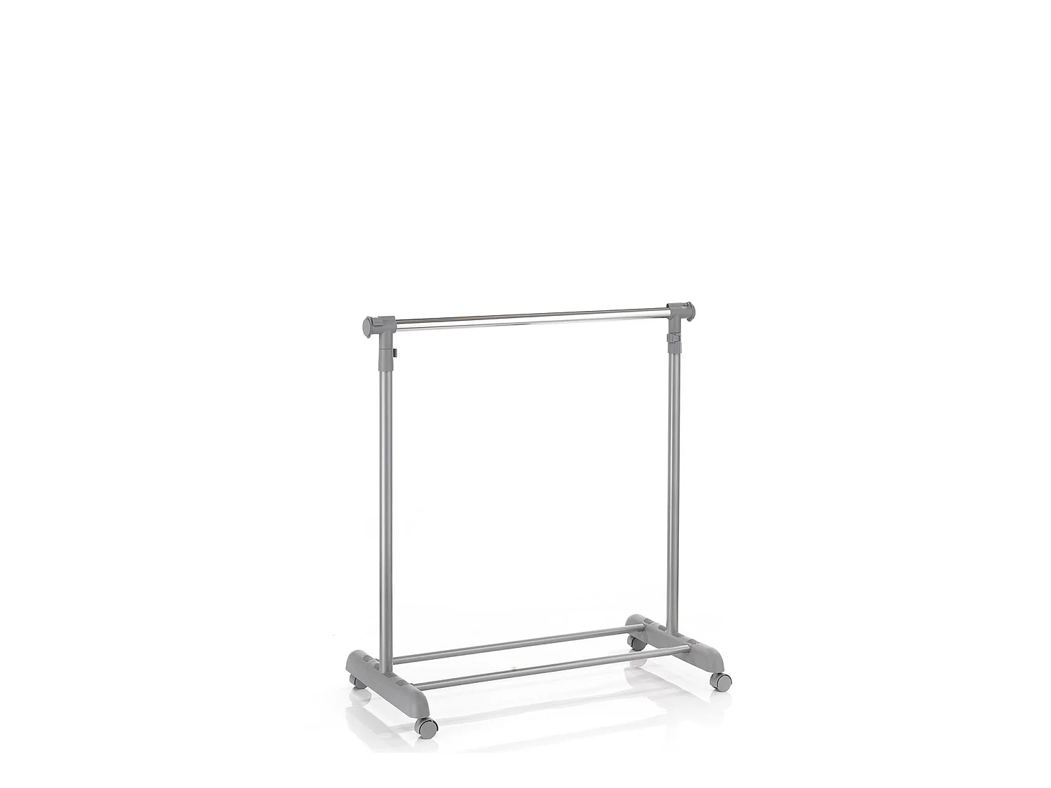 Portant à vêtements SALA en métal chromé et gris, penderie simple sur roulettes avec 1 barre extensible hauteur réglable