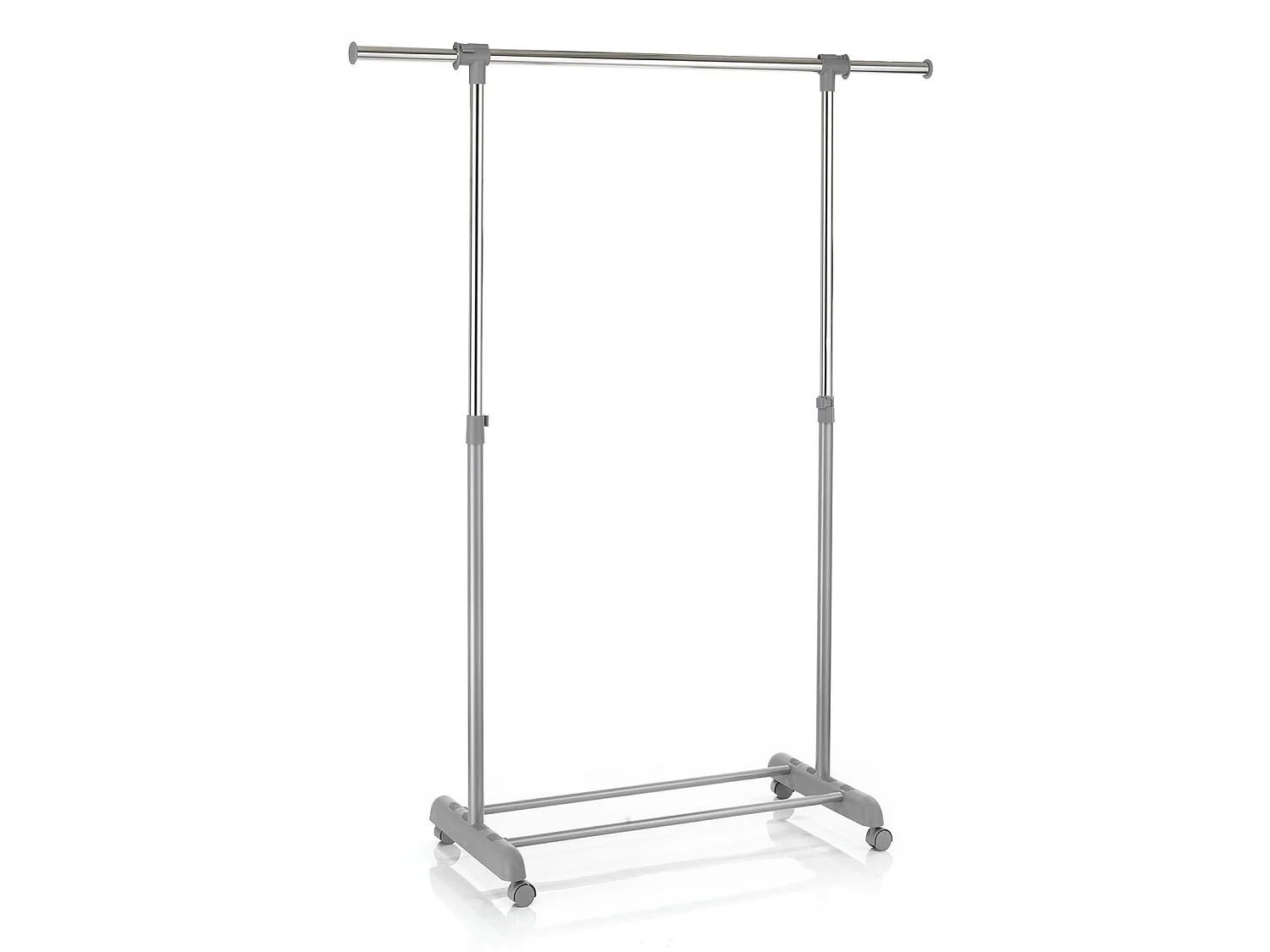 Portant à vêtements SALA en métal chromé et gris, penderie simple sur roulettes avec 1 barre extensible hauteur réglable