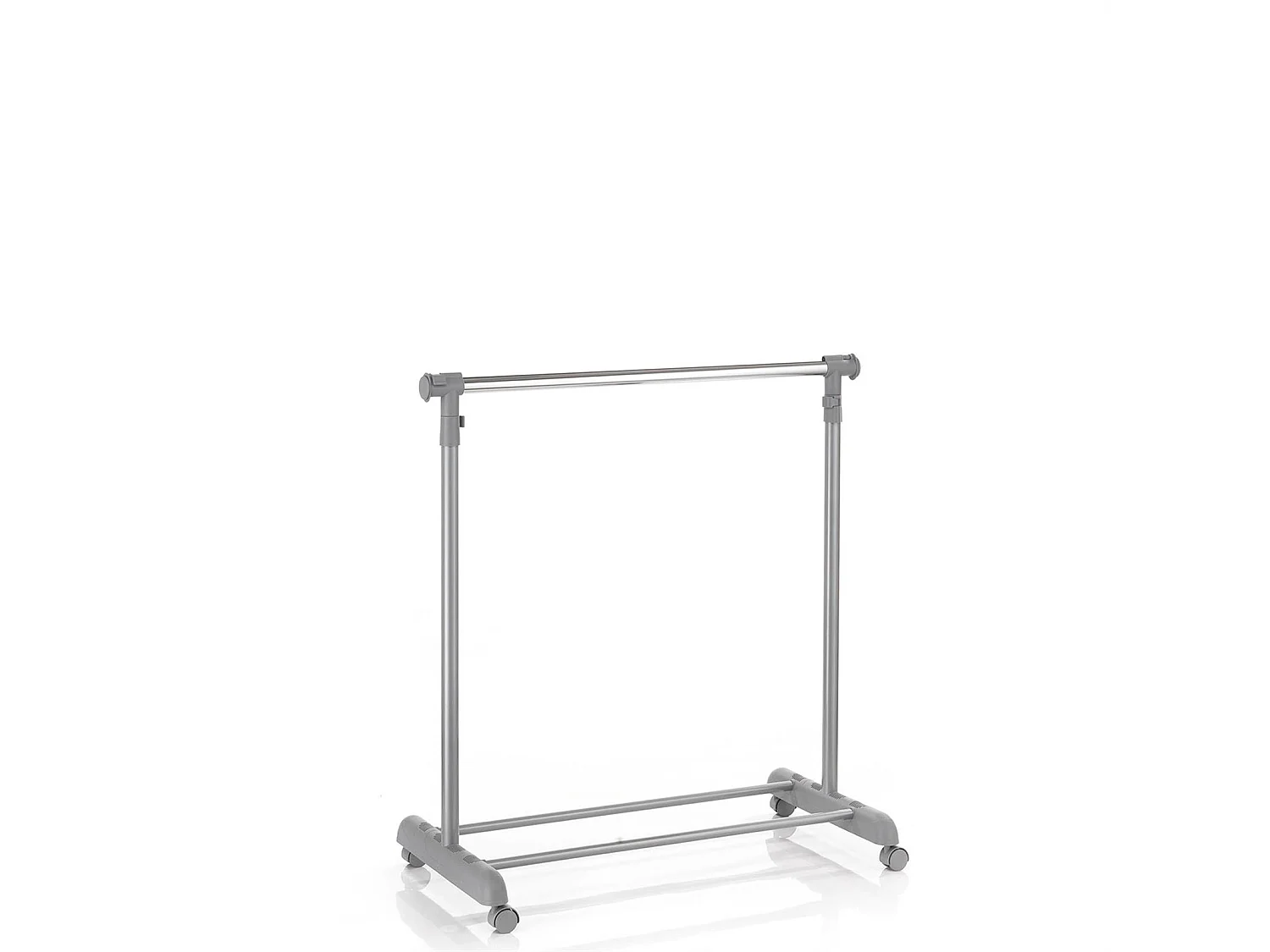 Portant à vêtements SALA en métal chromé et gris, penderie simple sur roulettes avec 1 barre extensible hauteur réglable