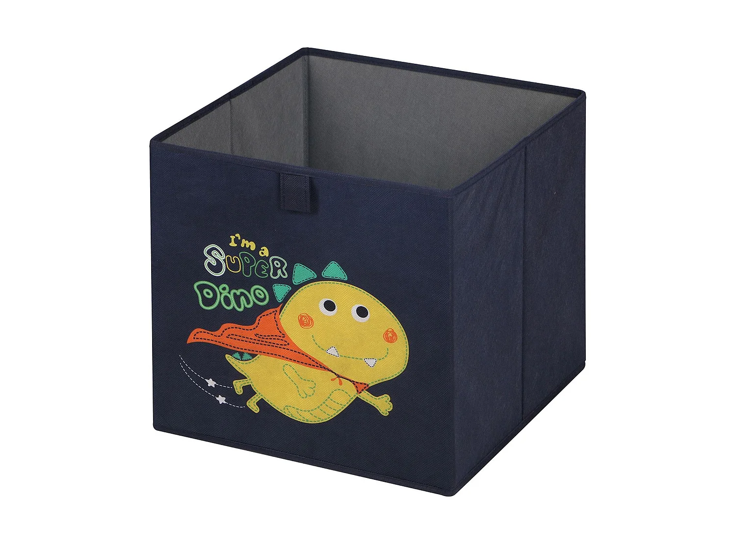 Lot de 2 boites de rangement en tissu bleu DINO, cube de rangement pour enfant dim 32 x 32 x 32 cm, décor dinosaure super-héros