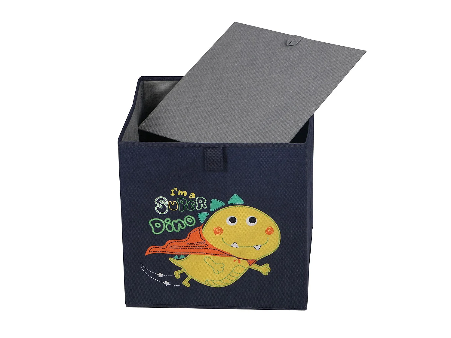 Lot de 2 boites de rangement en tissu bleu DINO, cube de rangement pour enfant dim 32 x 32 x 32 cm, décor dinosaure super-héros