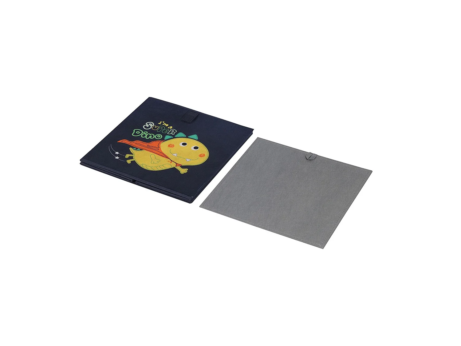 Lot de 2 boites de rangement en tissu bleu DINO, cube de rangement pour enfant dim 32 x 32 x 32 cm, décor dinosaure super-héros