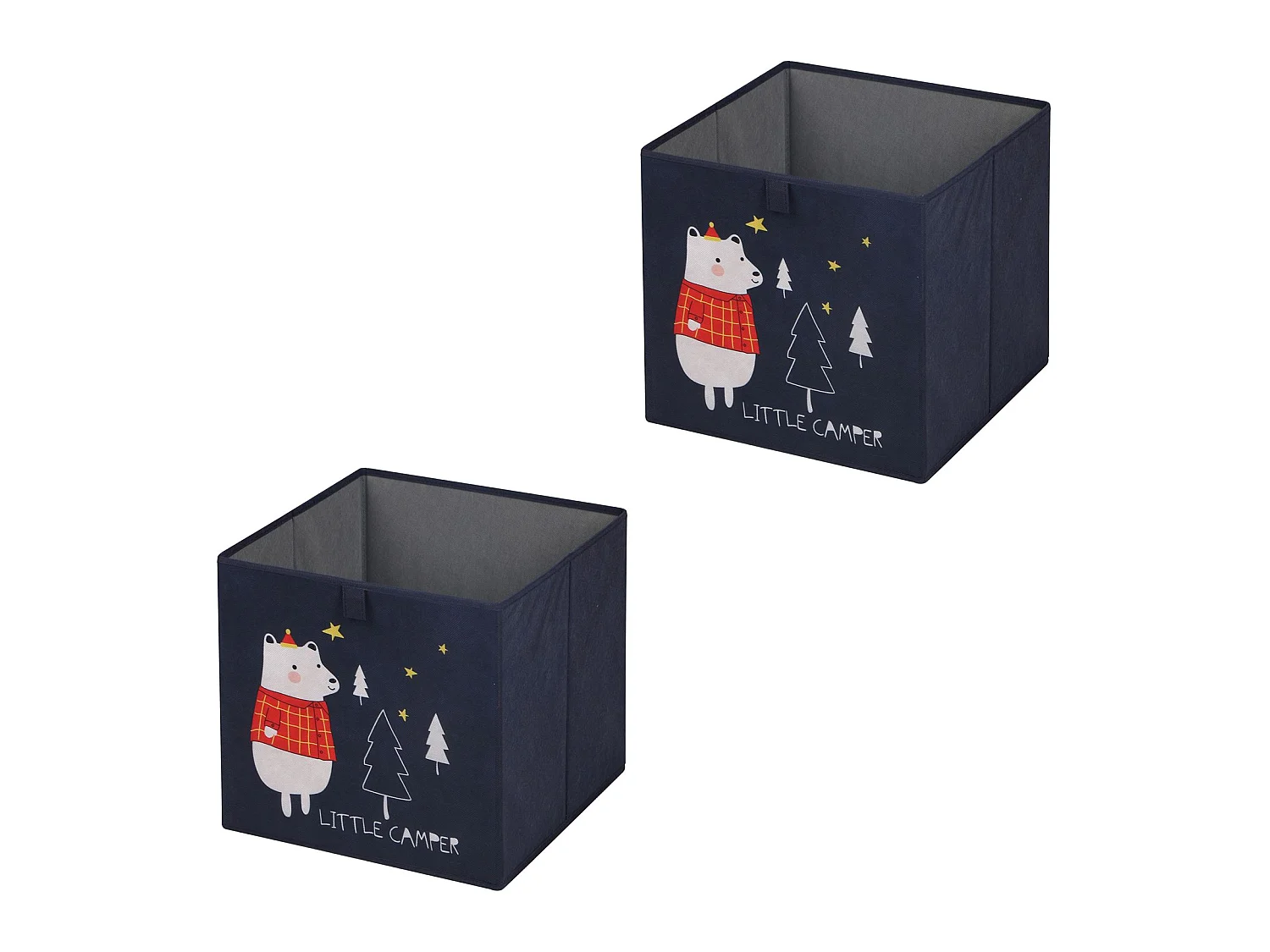 Lot de 2 boites de rangement en tissu bleu BEAR, cube de rangement pour enfant dim 32 x 32 x 32 cm, décor ours polaire