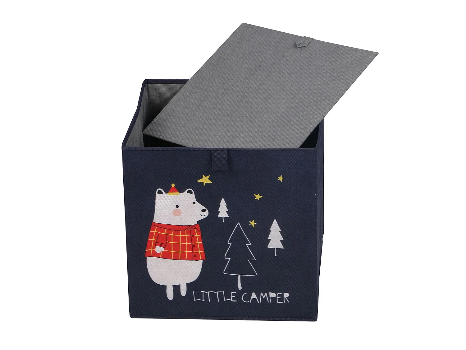 Lot de 2 boites de rangement en tissu bleu BEAR, cube de rangement pour enfant dim 32 x 32 x 32 cm, décor ours polaire