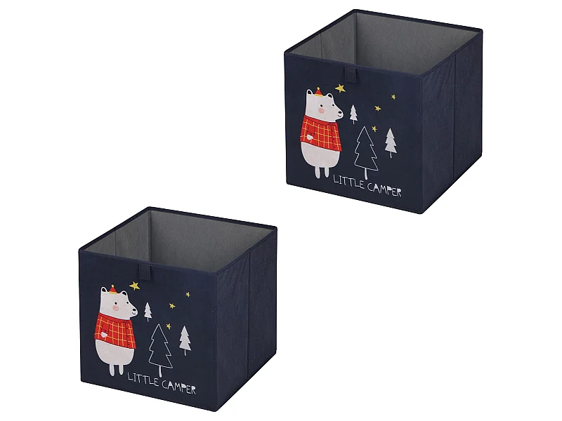 Lot de 2 boites de rangement en tissu bleu BEAR, cube de rangement pour enfant dim 32 x 32 x 32 cm, décor ours polaire