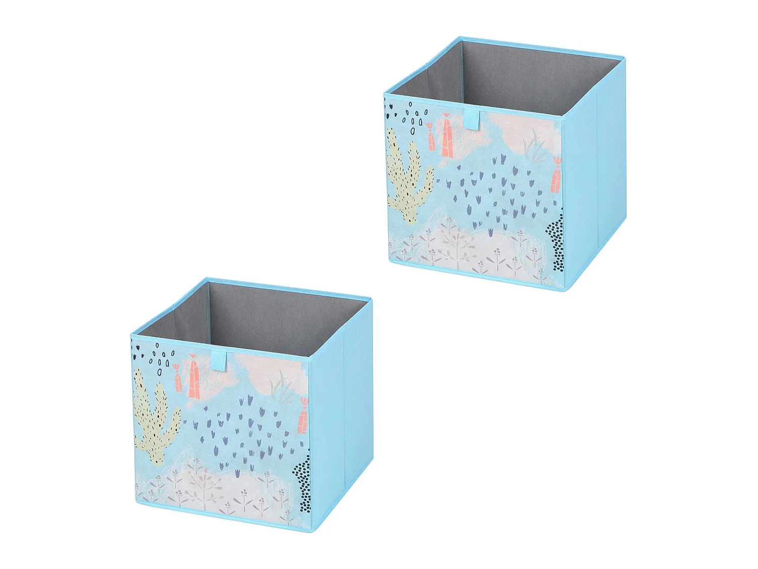 Lot de 2 boites de rangement en tissu bleu FLOWER MORNING, cube de rangement pour enfant ou adulte dim 32 x 32 x 32 cm, décor floral