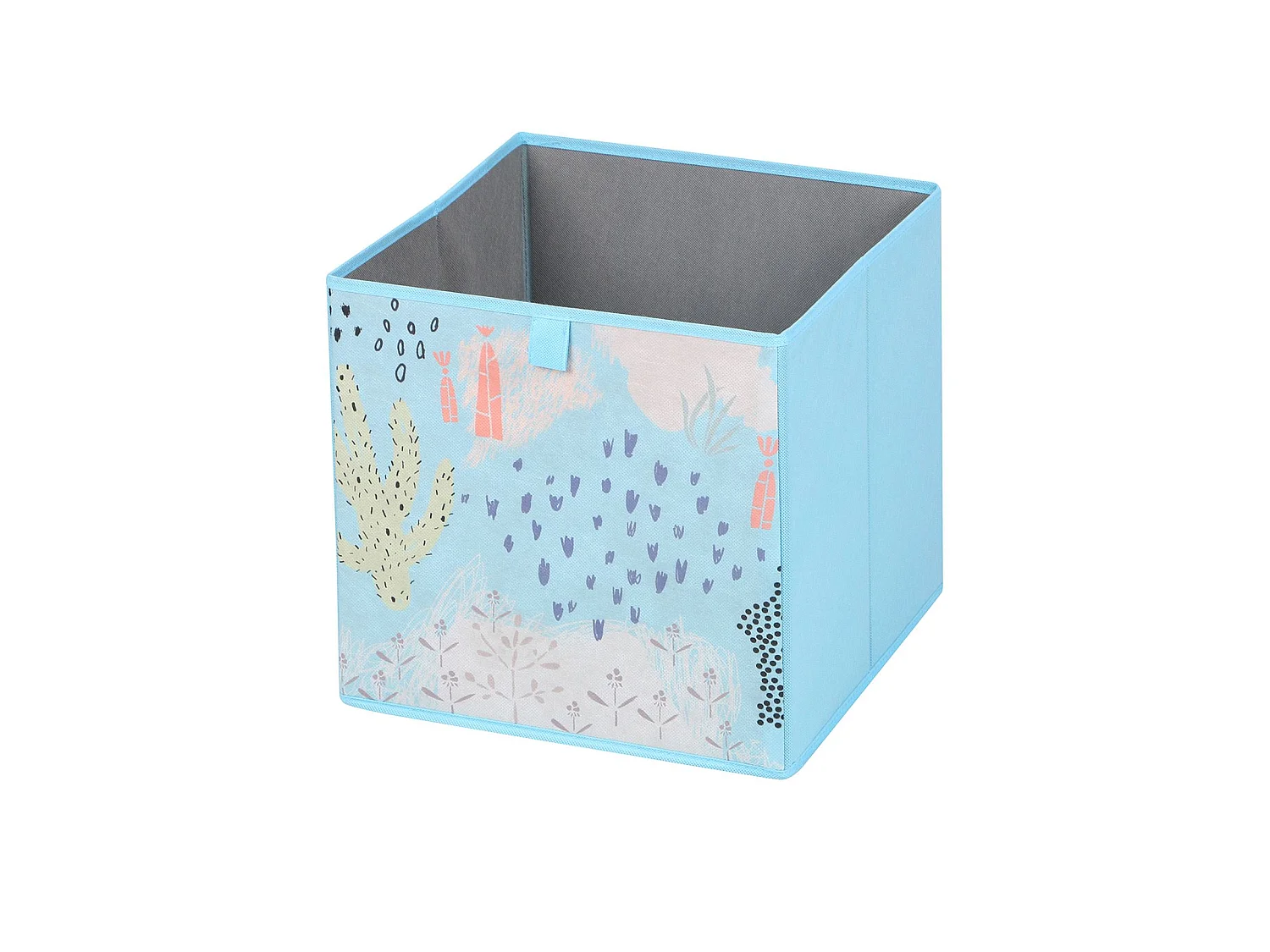 Lot de 2 boites de rangement en tissu bleu FLOWER MORNING, cube de rangement pour enfant ou adulte dim 32 x 32 x 32 cm, décor floral