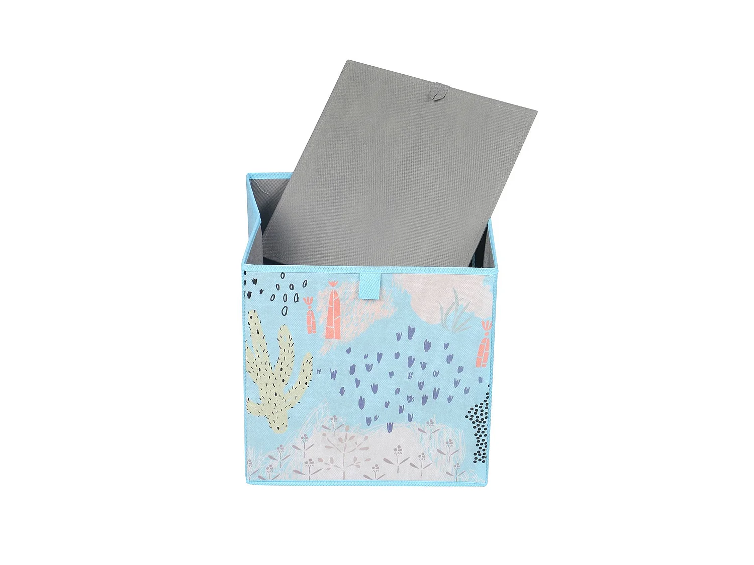 Lot de 2 boites de rangement en tissu bleu FLOWER MORNING, cube de rangement pour enfant ou adulte dim 32 x 32 x 32 cm, décor floral