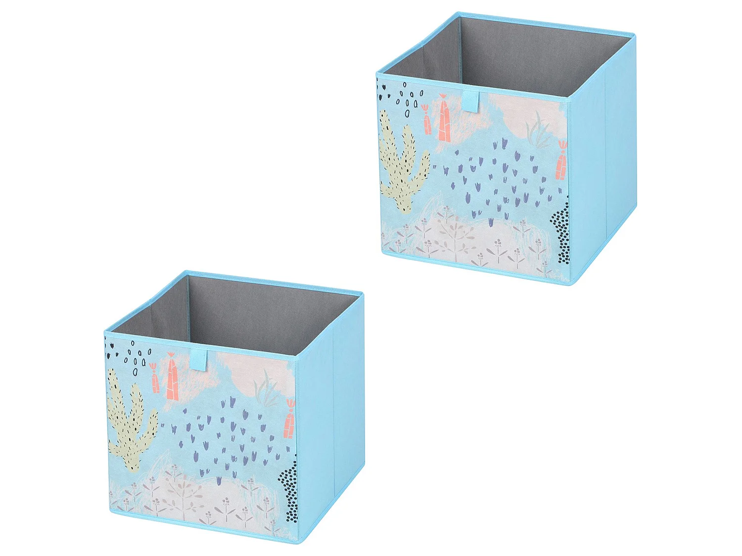 Lot de 2 boites de rangement en tissu bleu FLOWER MORNING, cube de rangement pour enfant ou adulte dim 32 x 32 x 32 cm, décor floral