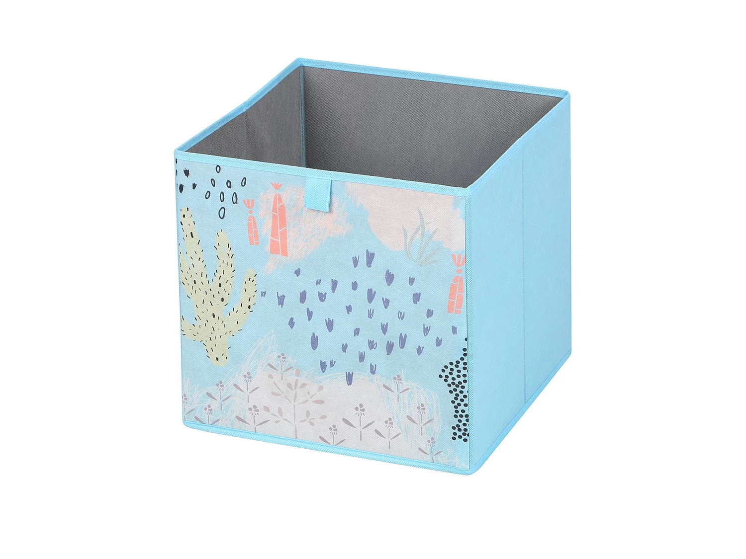 Lot de 2 boites de rangement en tissu bleu FLOWER MORNING, cube de rangement pour enfant ou adulte dim 32 x 32 x 32 cm, décor floral