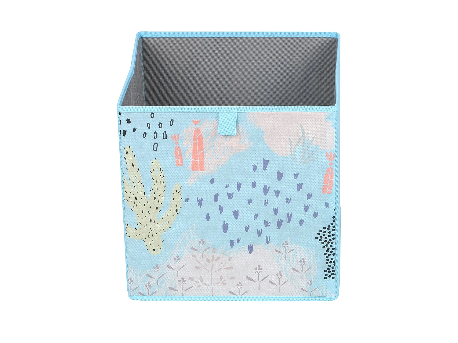 Lot de 2 boites de rangement en tissu bleu FLOWER MORNING, cube de rangement pour enfant ou adulte dim 32 x 32 x 32 cm, décor floral