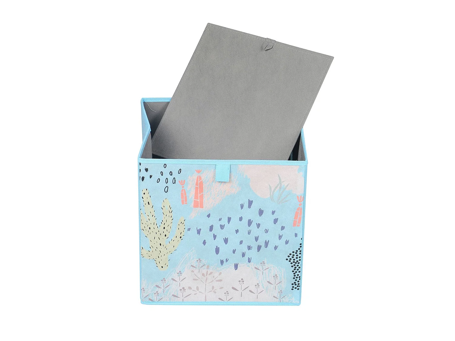 Lot de 2 boites de rangement en tissu bleu FLOWER MORNING, cube de rangement pour enfant ou adulte dim 32 x 32 x 32 cm, décor floral