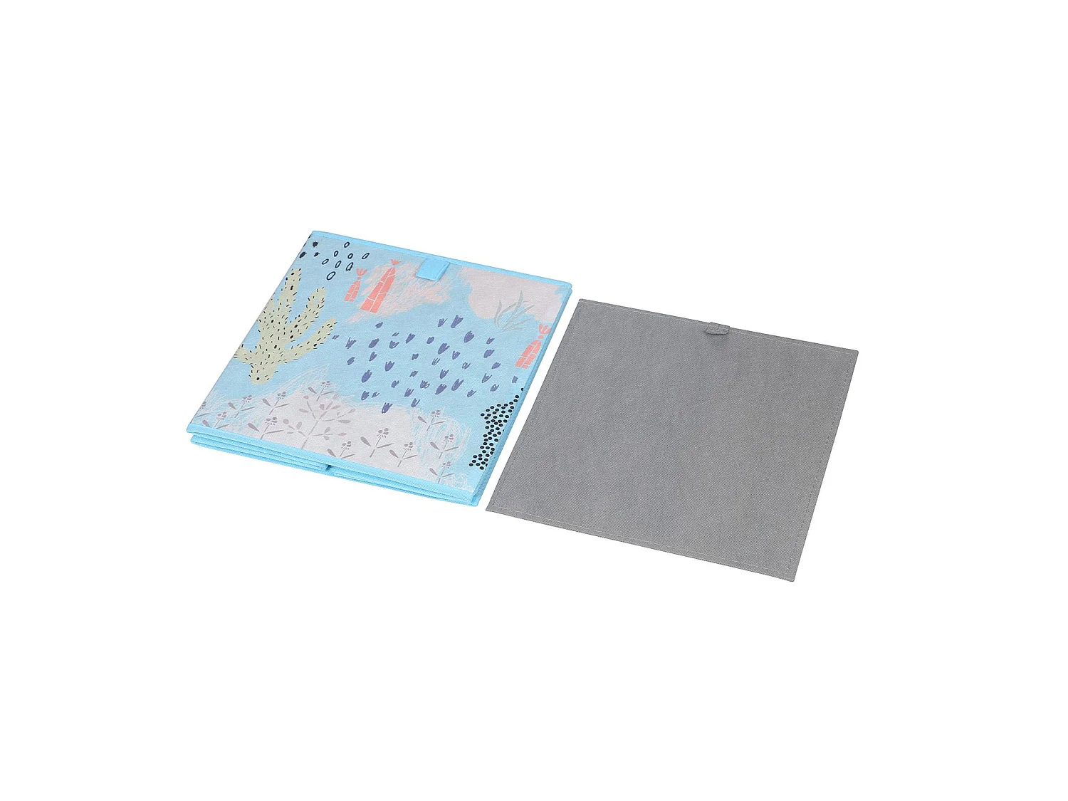 Lot de 2 boites de rangement en tissu bleu FLOWER MORNING, cube de rangement pour enfant ou adulte dim 32 x 32 x 32 cm, décor floral