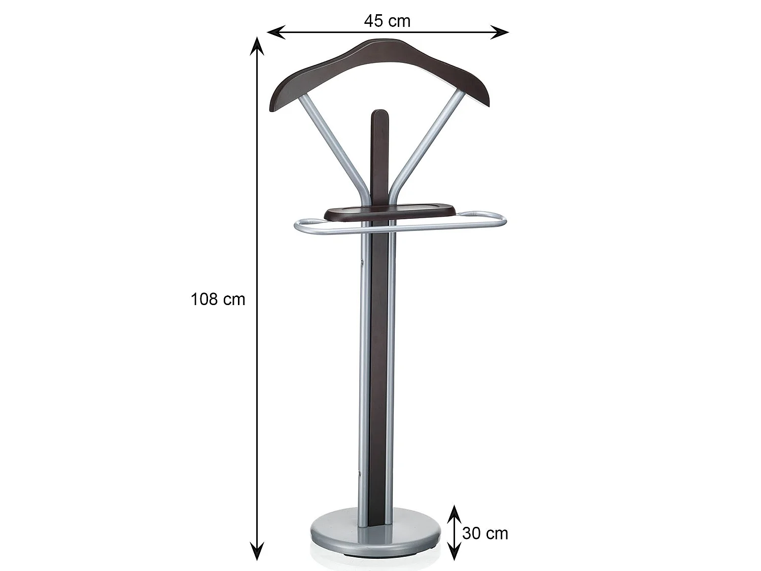 Valet de chambre FABIO chevalet de nuit portant pour vêtements, structure en métal laqué et finition en MDF couleur wengé