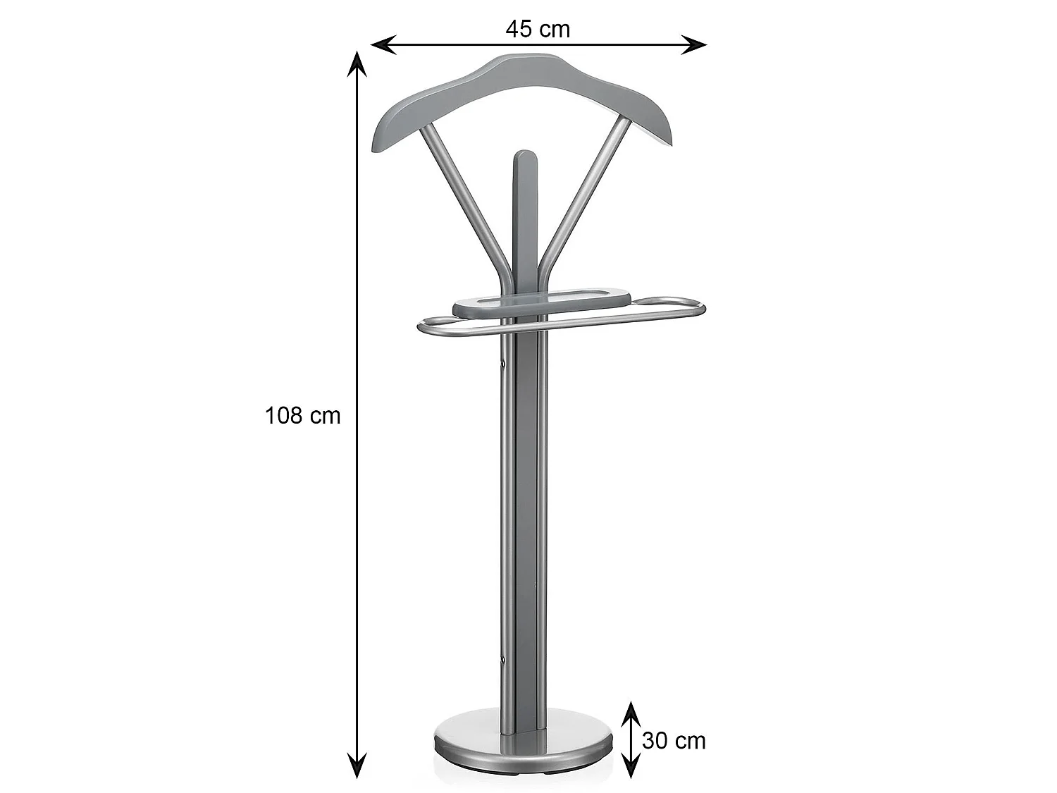 Valet de chambre FABIO chevalet de nuit portant pour vêtements, structure en métal laqué et finition en MDF décor gris mat