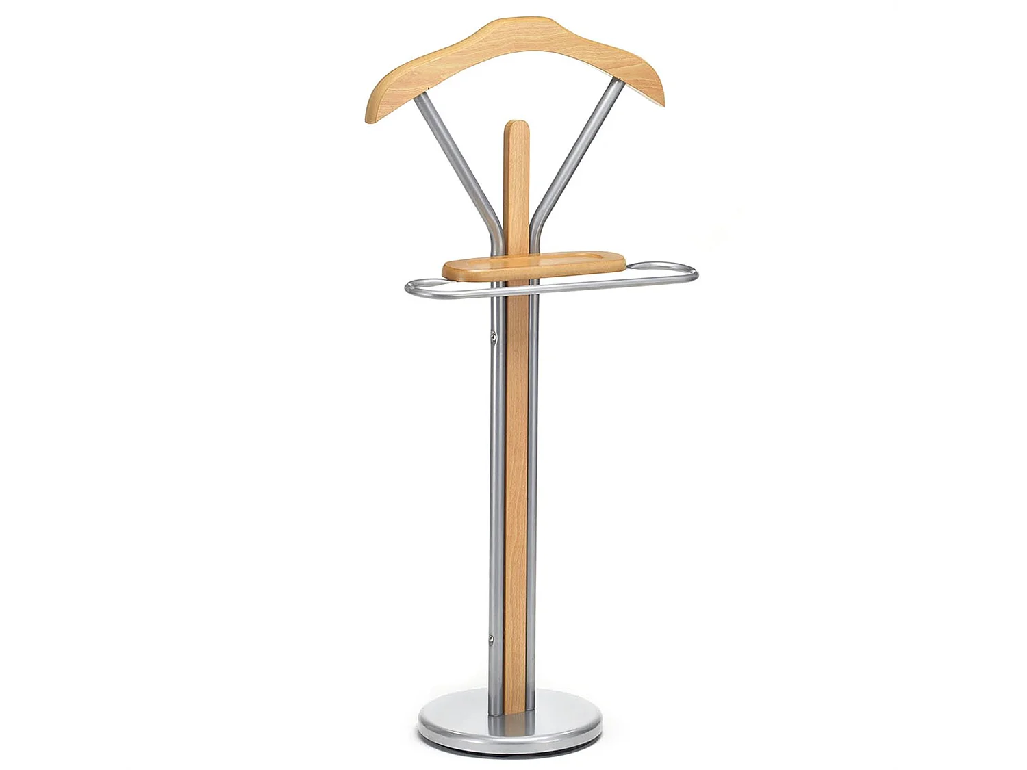 Valet de chambre FABIO chevalet de nuit portant pour vêtements, structure en métal laqué et finition en MDF couleur hêtre