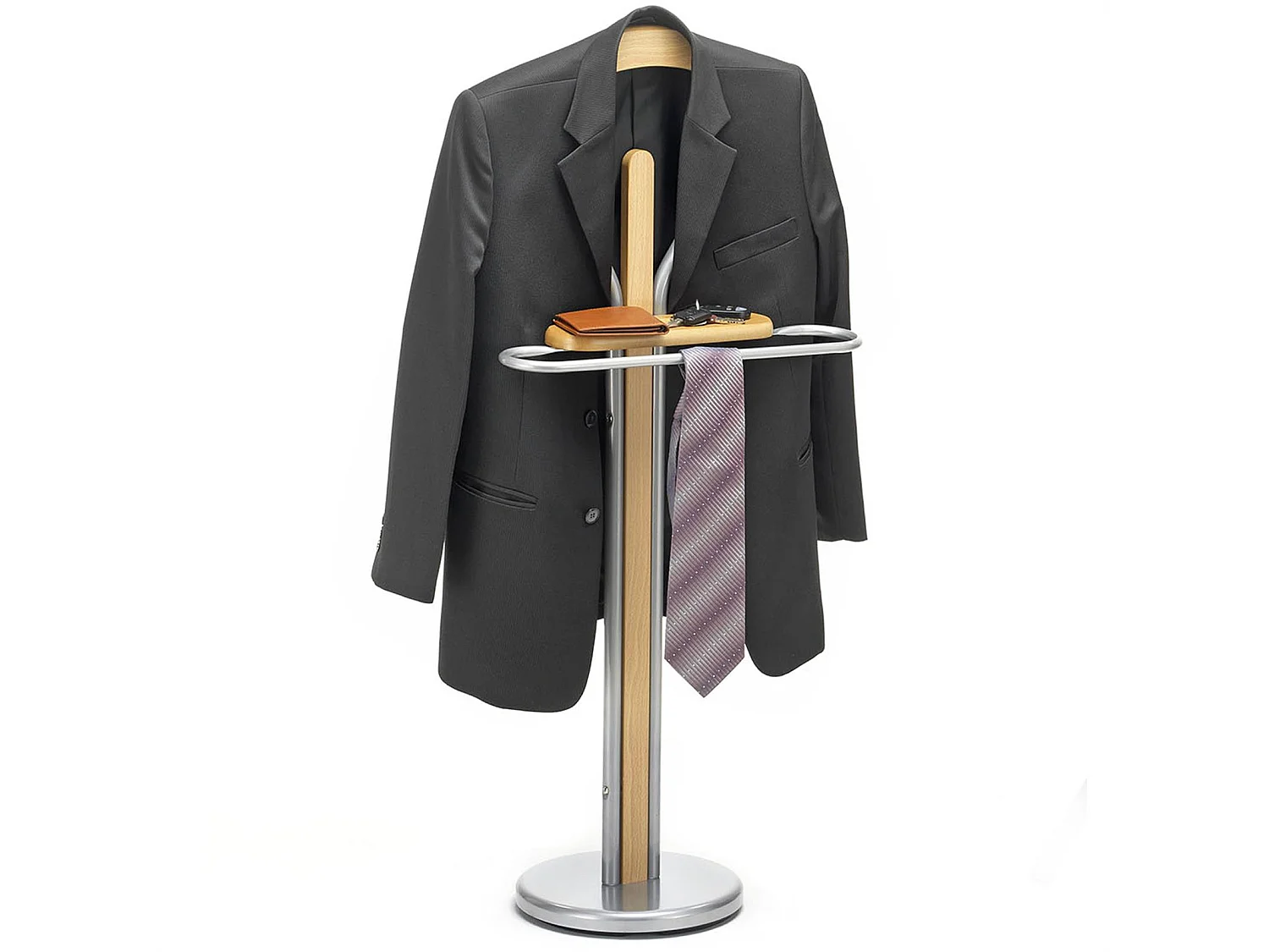 Valet de chambre FABIO chevalet de nuit portant pour vêtements, structure en métal laqué et finition en MDF couleur hêtre