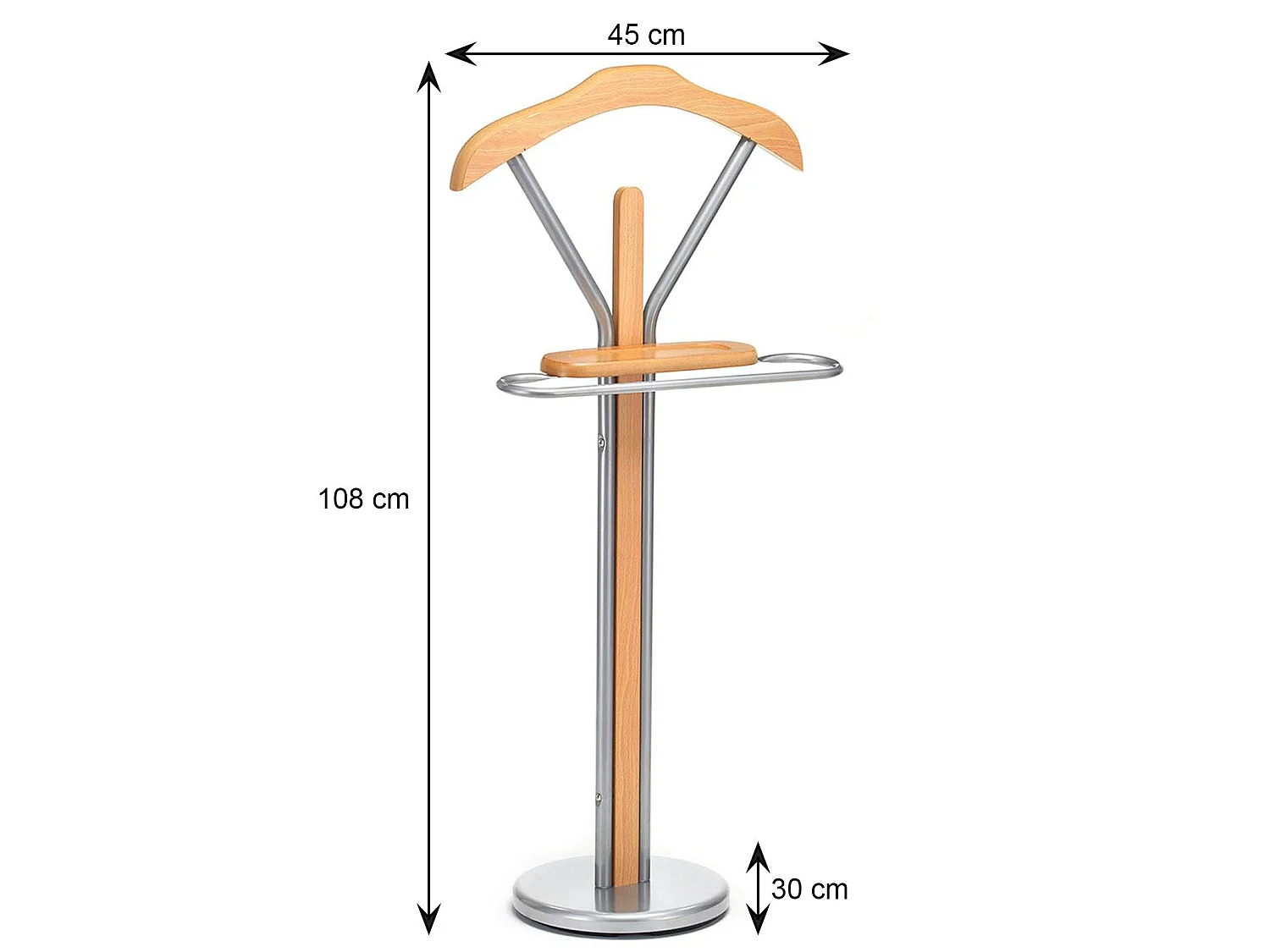 Valet de chambre FABIO chevalet de nuit portant pour vêtements, structure en métal laqué et finition en MDF couleur hêtre