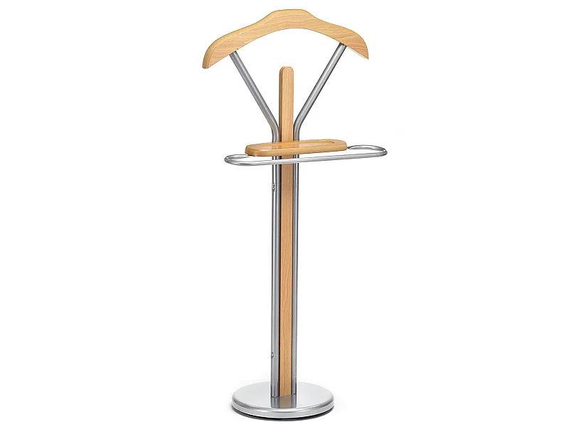 Valet de chambre FABIO chevalet de nuit portant pour vêtements, structure en métal laqué et finition en MDF couleur hêtre