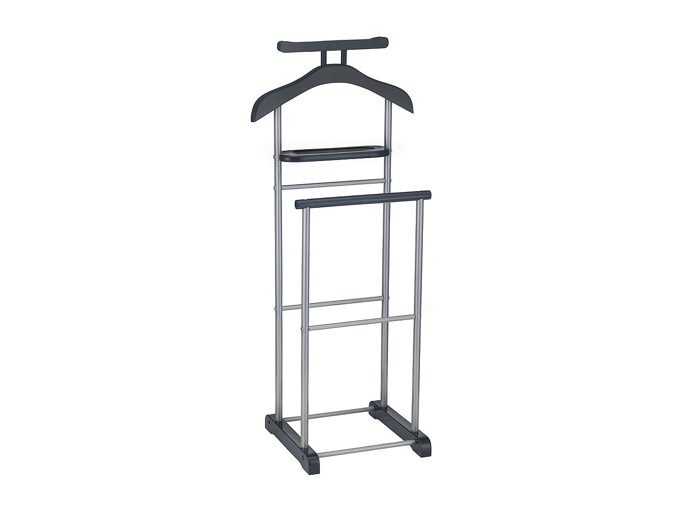 IDIMEX Valet de Chambre Fabio chevalet de Nuit Portant pour vêtements, Structure en métal laqué Noir et Finition en MDF Effet Vieux Bois