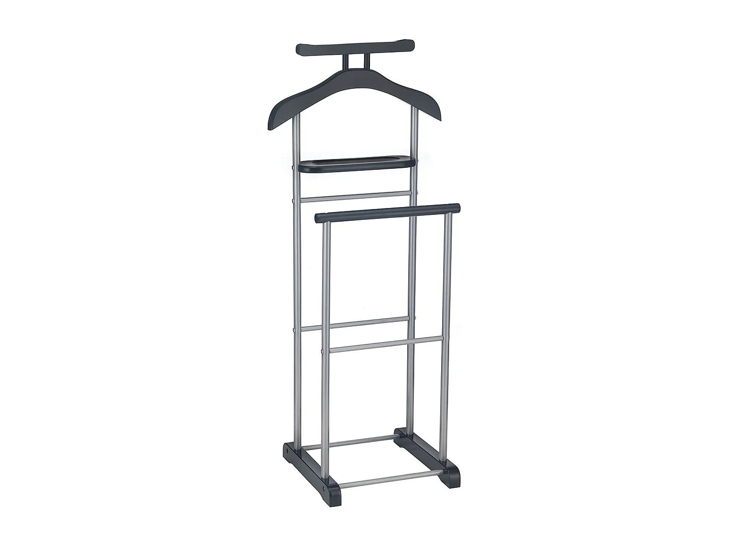 Valet de chambre ASSAM chevalet de nuit portant pour vêtements, structure en métal laqué argenté et MDF noir