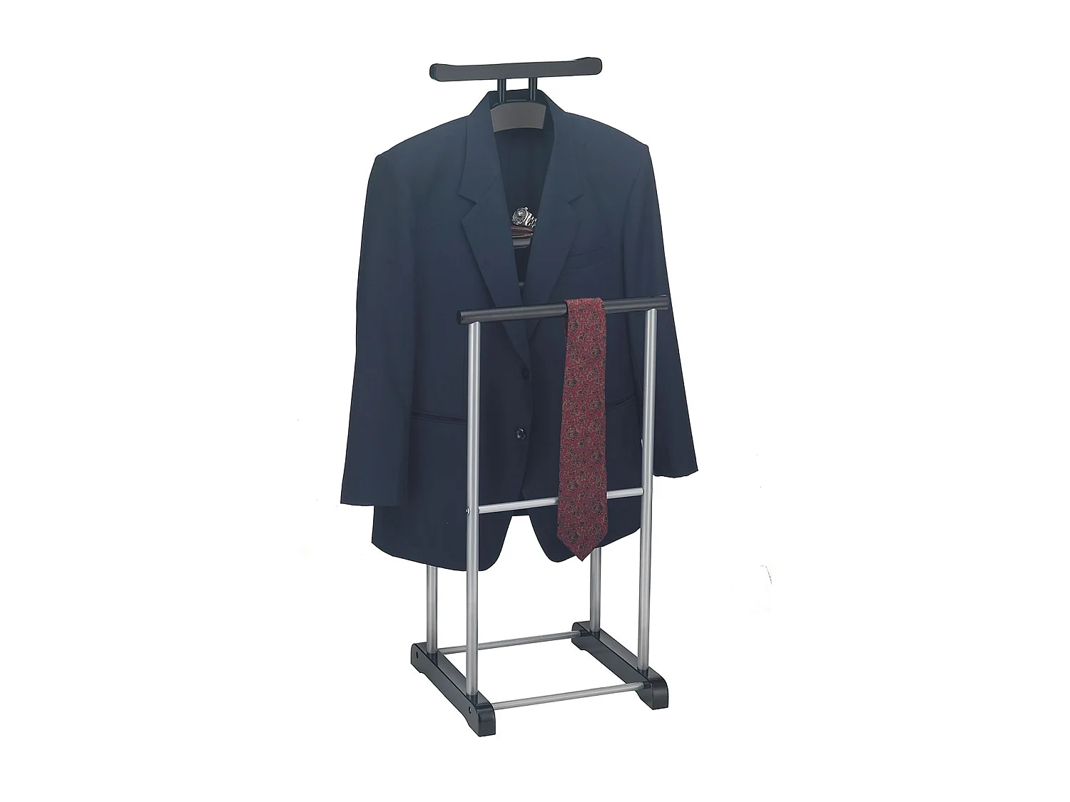 Valet de chambre ASSAM chevalet de nuit portant pour vêtements, structure en métal laqué argenté et MDF noir