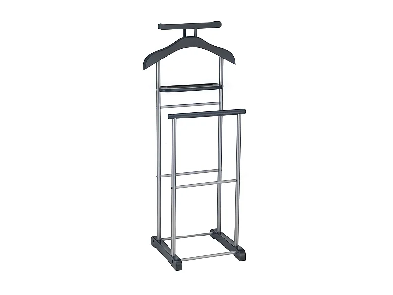 Valet de chambre ASSAM chevalet de nuit portant pour vêtements, structure en métal laqué argenté et MDF noir